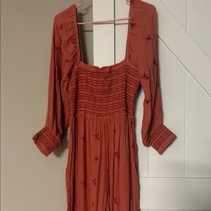 Free People Terracotta Embroidered Jumpsuit
